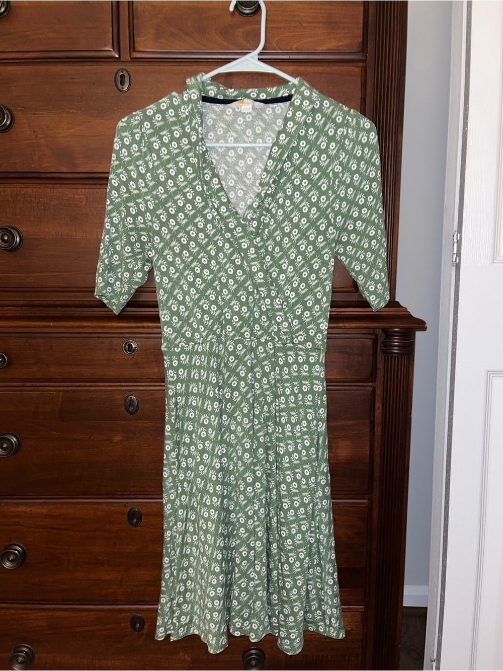 Boden Green and White Floral Midi Dress